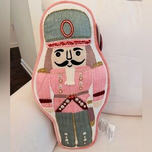 Festive Nutcracker Holiday Pillow - Pink and Green